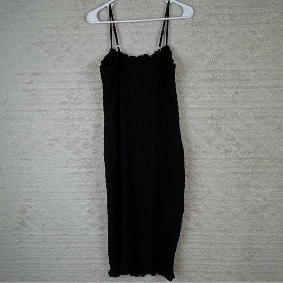 NWT FOREVER 21 Long Black Smocked Stretchy Dress Cami Straps Size 0X - Picture 11 of 16